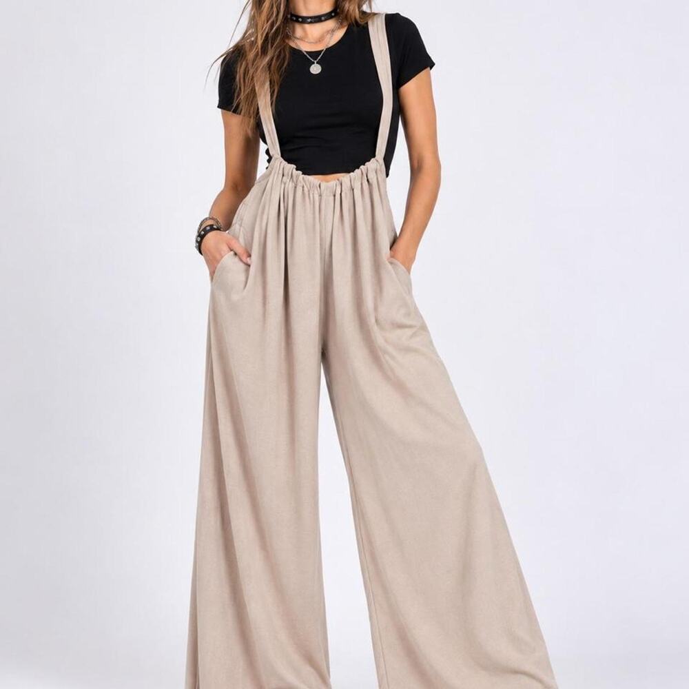 Zenana sand beige wide leg suspender